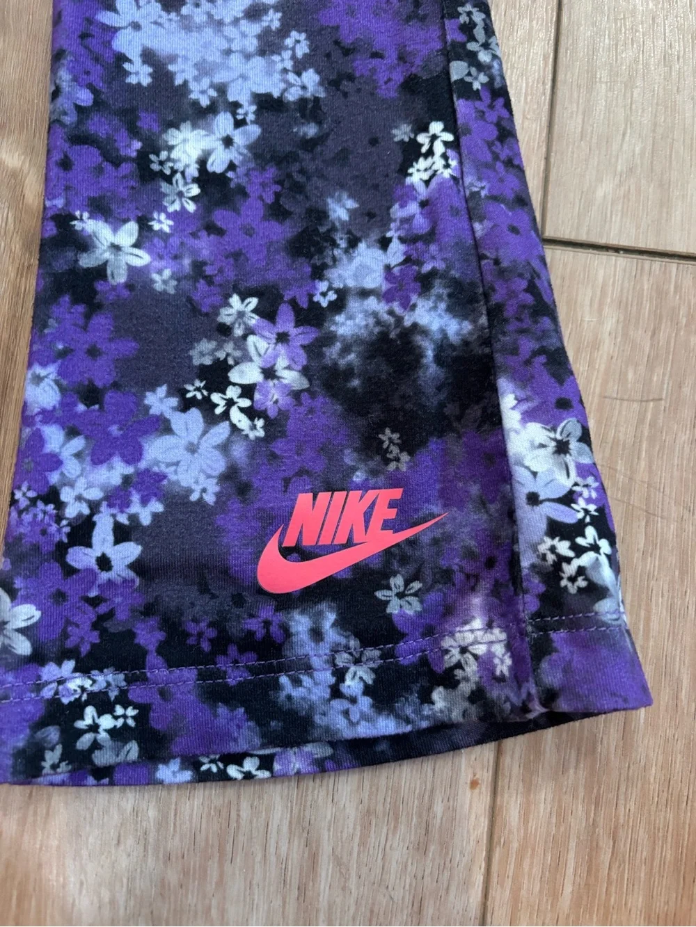 Nike Girls Purple Ruffle Sweatshirt with Patterned Purple Leggings